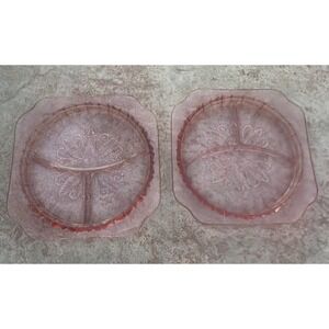 Lovely Jeanette Pink Adam Pattern Depression glass 9.5" Divided Grill Plate x2
